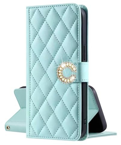 EuoDuo Custodia Libro per iPhone 7 Plus / 8 Plus Cover Portafoglio Brillantini Fiore Chiusura Magnetica Antiurto Flip Caso Donna Ragazza Accessori di Cellulari - Verde Menta