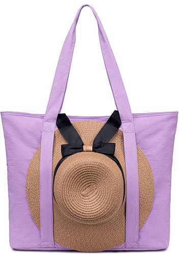 LEDAOU Große Strandtasche mit reißverschluss Damen Wasserdicht Umhängetasche Tragetasche shopper sanddicht mit Reißverschluss Pool Fitness Reisetasche familie
