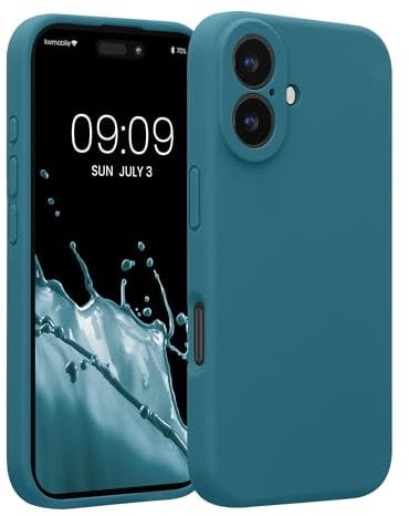 kwmobile Case Compatible with Apple iPhone 16 Case - Slim TPU Silicone Phone Cover - Soft Touch Finish - Teal Matte