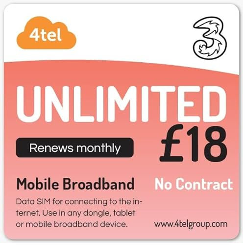 Unlimited Data, Mobile Broadband 4G/5G - Powered by Three
