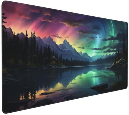 Mouse Mat Extended Large Mouse Mat 70x40x0.3 cm Gaming Mouse Pad, Aurora Scenery Desk Mat, MouseMat Waterproof Soft Cloth XXL Mouse Pad with Non-Slip Rubber Base - Use with all Mouse Types Y-10467