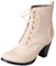 Onewus Stivali da donna con tacco a blocco, lacci, Beige opaco, 48 EU