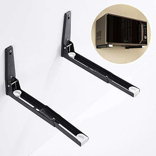 JJvKa Mikrowellenhalterung aus 304 Edelstahl mit Teleskoparme, Universalwandhalterung für Mikrowellen, Grillofen, Backofen, Wandregal bis 40 kg, Wandmontagehalterung, Schwarz