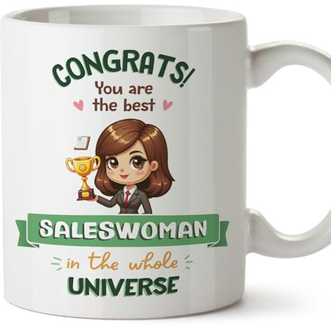 MUGFFINS Saleswoman Woman Mug - in English - Best in Universe Trophy - Funny Gift for Colleagues - Ceramic 11oz Mug