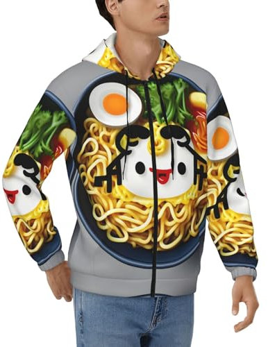 Egg Cup Noodle Ramen - Sudadera ligera con cremallera completa para hombre, sudadera con capucha suave para San Valentín, Negro, XXL