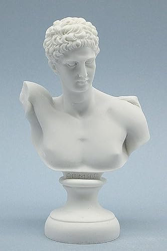 Griechische Gottesbüste Ermis Alabaster Statue, klassische Skulptur, 15 cm, Weiß