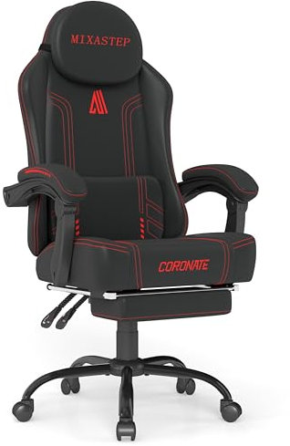 NSMAZXO Gaming Stuhl Ergonomisch mit Verstellbarer Rückenlehne & 360° Drehfunktion - Bürostuhl für Erwachsene/Jugendliche 150KG, PC-Stuhl Stoff in Rot für Homeoffice/Gaming