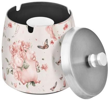 Ästhetische Teetasse, Schwein, Rouge, Edelstahl, rauchfrei, tragbarer Aschenbecher mit Deckel für drinnen und draußen, Terrasse, Tisch, Aschenbecher für Zigarrenliebhaber, Raucher