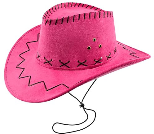 WickedFun Cowboyhut für Damen und Herren - Unisex Erwachsene Texanischer Cowgirl Hut Fasching Party Zubehör, Pinke Lederoptik, Einheitsgröße