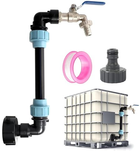 GEDEGOOK IBC Serbatoio Collo di Cigno, Rubinetto Collo d'Oca 3/4 per IBC Cisterna Acqua Piovana 1000 Litri, IBC Adattatore S60x6 3/4 Accessorio per Serbatoio dell'acqua Piovana