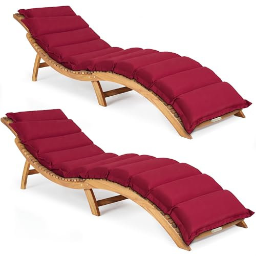 Casaria 2X Sonnenliege Holz inkl. Auflage Rot FSC®-Zertifiziert Akazie 320kg Belastbar 190x60cm Klappbar Tragegriff Gartenliege Balkon Garten Terrasse Liege Wetterfest