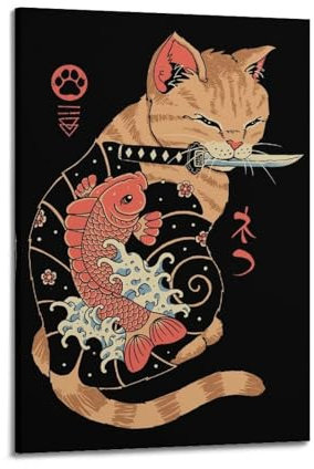gimmygo Vincent Trinidad – Karpfen-Poster, Katze, Wandkunst, Leinwand, ästhetisches Poster, Vintage, dekoratives Gemälde für Wohnzimmer, Schlafzimmer, 20 x 30 cm, Rahmenstil