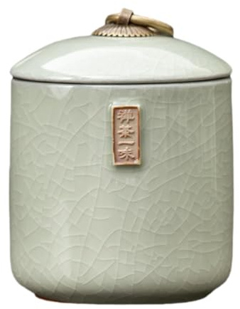MERIGLARE Tea Storage Jar, Ceramic Storage Canister for Tea, Durable Kitchen Canister with Handle, Porcelain Ceramic Jars with Lid Desktop Tin Organizer Jar Container for Pantry & Counter, Beige