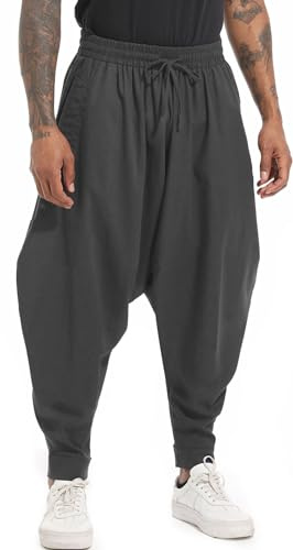 AITFINEISM Men's Drawstring Casual Hippie Harem Pants Loose Drop Crotch Trousers