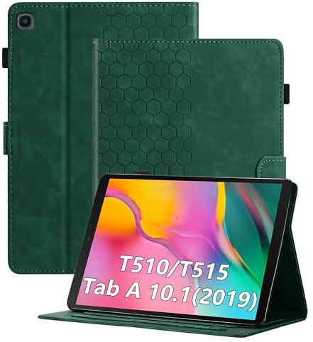 Cicili Case for Samsung Galaxy Tab A 10.1 Inch 2019 (SM-T510/T515/T517), Slim with Stand Hard Back PU Leather Cover, Honeycomb Pattern Holder Multi-Viewing Angles, Green