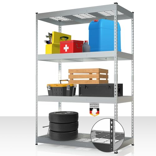 Floordirekt Schwerlastregal Yukon Rivet 180 x 120 x 60 cm, 4 Etagen Verzinkt | Stahlregal mit Gitterböden | 250–350 kg Tragkraft je Etage | Verschiedene Größen & Farben