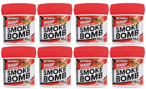 CritterKill 16g Cluster Fly and Wasp Killer Smoke Bomb Fogger 8 Pack - Targets Hard to Reach Places and Nests - Use in Attics, Garages and Lofts - Covers over 4000m3
