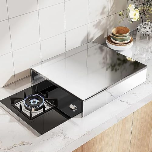 Cubre placa de cocina de gas de acero inoxidable, cubierta de placa de cocina, para cocinas eléctricas y de gas, ampliación del espacio de cocina (metallic, 40 x 48 x 9 cm, 16 x 19 x 3,5 in)