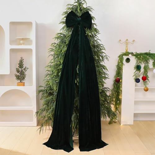 HpLive Fiocco grande in velluto per albero di Natale, 40x200 cm, decorazione natalizia per albero, ghirlanda o tavola festiva (verde scuro)