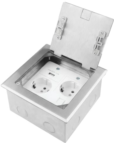 LongZYU Enchufe Empotrable, Toma de Suelo Empotrada de Acero Inoxidable | Enchufes Empotrada de Suelo, AC 250V 16A, USB DC 5V 2.1A, Interfaz CAT6, UE, Adecuada para Hogares, Oficinas, Hoteles Ecc