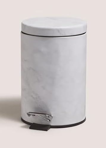 New White Marble Effect Pedal Bin – Stylish Compact Waste Bin with Pedal Mechanism, Modern Marble-Look Design for Bathroom T-104