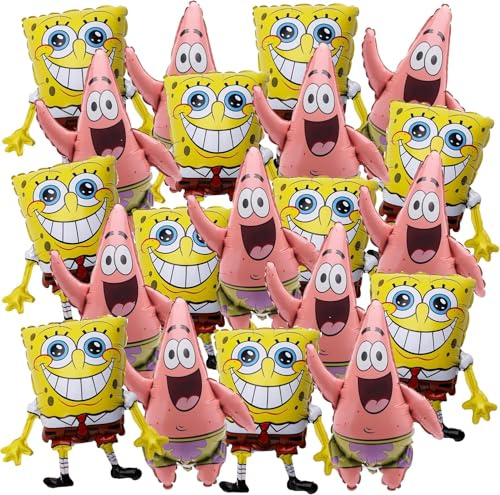 Toyland® 20er-Pack -37 cm (15) Mini-Ballons mit SpongeBob Schwammkopf & Patrick Star – inklusive Stäben & Bechern – Geburtstagsdeko