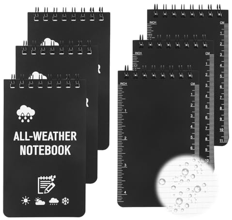 EeYahYong 6 Pack Kleines Notizbuch Schreibblock Notizblock mit Spiralbindung, Wasserdichtes Taschenformat Outdoor Allwetter Block für Feldnotizen Reise Aufzeichnungen Taktische Nutzung (Schwarz)