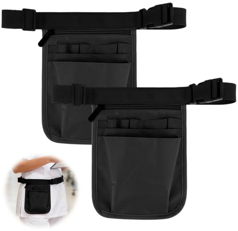 LOURCQVO 2 Pack Waitress Server Apron, Nurse Fanny Pack Utility Tool Belt with 10 Pockets, Adjustable Waist Pouch Bag for Waiter Bartender Carpenter Barber, Black