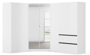 Rauch Möbel Costa, Kleiderschrank, Farbe Weiß, Maße 208x197x253 cm | Schrank-Kombination, 7-türig, Spiegel, 2 Schubladen, Push-to-Open-Funktion, für Schlafzimmer, Kinderzimmer, Arbeistzimmer