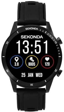 Sekonda Active Go Unisex 45mm Smartwatch Watch With Black Case And Silicone Strap With LCD Dial