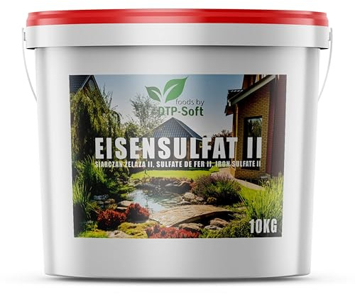 Eisensulfat 10 kg im praktische Verpackung Eimer - Rasendünger gegen Moos für Rasen und Garten - Moosverdränger Rasendünger Turbodünger für sattgrünen Rasen - Eisen-II-Sulfat Granulat im Eimer