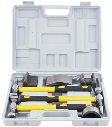 maXpeedingrods Kit d'outils de débosselage 7 pièces pour marteau de carrosserie, enclume, marteau en tôle, kit d'outils de réparation de carrosserie