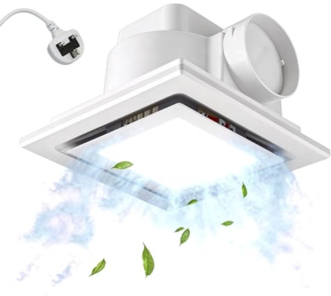 Normodic Bathroom Extractor Fan with Light, Shower Extractor Fan 9.8 Panel, 100CFM Bathroom Ventilation Fans, 0.9 Sone Quiet Exhaust Fans for Wall or Ceiling Mounted, Toilet Attic, 3 Light Modes