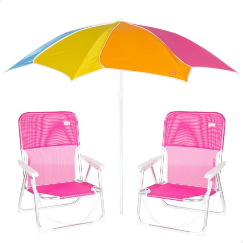 AKTIVE Pack 2 Sillas Playa Fucsia y sombrilla 180 cm (259)