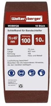 Woltersberger® 10 nastri abrasivi in tessuto, dimensioni 75 x 457 mm, grana P100, carta vetrata, per levigatrice a nastro/carta vetrata