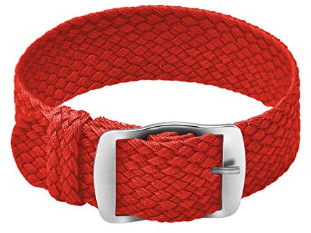 ULLCHRO Unisex Perlon Nylon Armband mit Edelstahl Silberne Schnalle 22mm Rot