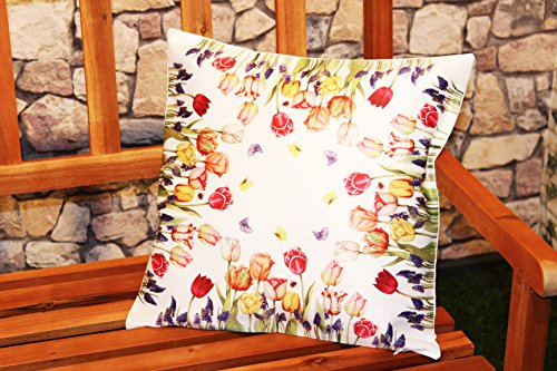 KAMACA Kissenbezug TULPEN UND Schmetterlinge hochwertiges Druck-Motiv mit Blumen EIN Eyecatcher in Frühling Sommer (Kissenhülle 40x40)