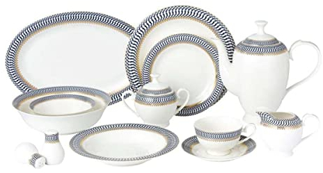 Lorren Home Trends Sapphire-57 Tafelservice aus feinem Porzellan für 8 Personen, Saphir, Einheitsgröße, mehrfarbig, 57-teilig