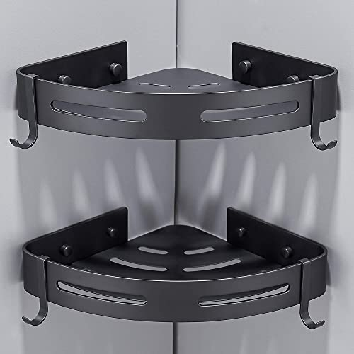 Hoomtaook Duschregal Eckablage Duschkorb Duschablagen Ohne Bohren für Bad, Matte Finish, Badregal, 2 Stück Schwarz