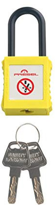 Cadenas de Consignation Polyamide Jaune avec Anse Nylon Noire et Clé Prisonnière