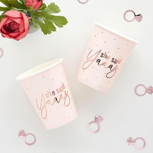 JGA Partybecher She said Yaaas - Rosa Becher mit Roségold Aufdruck - 266 ml - Junggesellinnenabschied Deko Becher - Team Braut Accessoires (20 Becher)