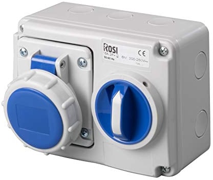 ROSI Presa interbloccata, Grigio/Blu, 16a 2p+t ip67