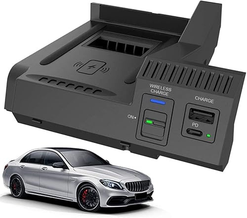 Upgrade Kabelloses Ladegerät Auto für Mercedes-Benz C-Class GLC AMG 2015-2021 Mercedes-Benz Center Console, 15W Wireless Schnell-ladegerät mit USB und PD für iPhone 12/11/X Galaxy S20/S10