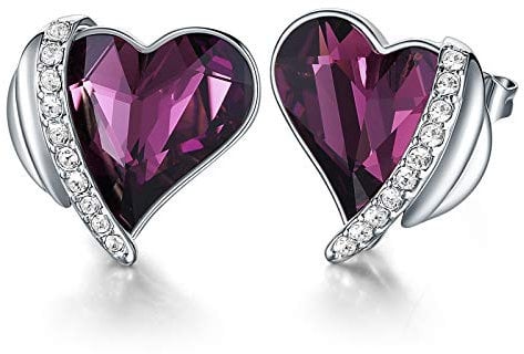 CDE-Ohrringe für Damen Schmuck Geschenk, Sterling Silber Damen Ohrstecker, verschönert mit Kristallen Herz Ohrringe mit Geschenk-Box (Weißgold Lila)