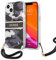 CG MOBILE Guess Phone iPhone 13 Black Camouflage Stripe Hard Case Cover with Nylon Strap