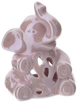 Hervit Porta tealight Elefante Rosa Perlato in Porcellana Traforata - 3 Colori 3 Forme con Scatola Regalo - Porta Candela Elefantino Bomboniera Nascita Battesimo Compleanno Bambina - 14cm
