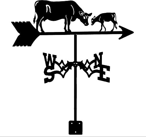 WKZHKA Kuh- und Kalbs-Edelstahl-Wetterfahne Windfahne mit Anti-Rost-Beschichtung Windrichtungsanzeiger für Garten-Patio-Yard-Ornament-Dekoration