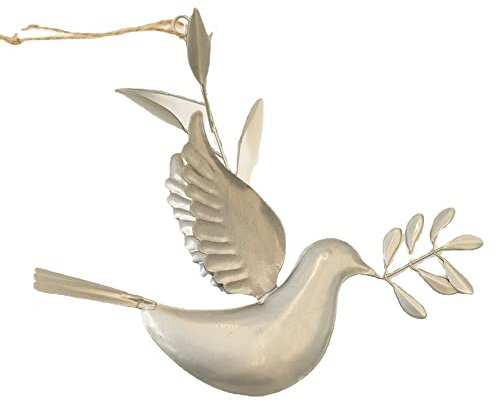MISNODE 2 Stück friedliche weiße fliegende Taube, Friedenstaube, Ornament, Weihnachtsbaumschmuck, DIY Handwerk hängende Dekor, Weihnachten Metall flache Tauben Anhänger