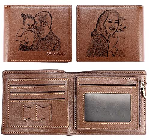 SOUFEEL Personalisierte Foto Geldbörse für Herren Individuelle Brieftasche mit Bild und Text Graviert Leder Portemonnaie braun Geschenke für Vater Ehemann Geburtstag Weihnachten