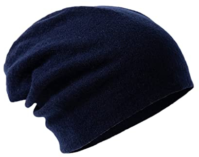 Villand 100% Merinowolle Mütze für Damen und Herren mit Geschenkbeutel, doppellagige Skimütze, gestrickte Wollmütze für den Winter (Marineblau)